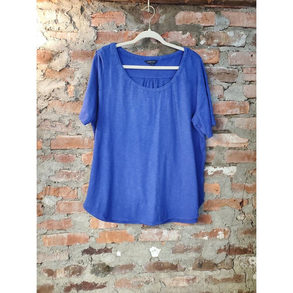 Lands' End Womens Plus Size 1X T-Shirt Top Blue Short Sleeve Scoop Neck